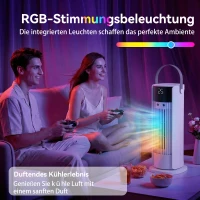 HOMCOM Turmventilator für das Schlafzimmer, 40 cm Tischventilator mit Nebelfunktion, RGB-Licht, 3 Geschwindigkeiten, 90° Oszillation, 10-Stunden-Timer, für Zuhause und Büro(m-6)