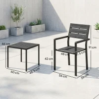 Outsunny Set bistro de grădină 3 piese masă bistro cu 2 scaune, design lamele, aspect lemn, blat HDPE rezistent la rugină(m-3)
