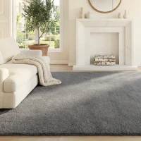 HOMCOM Tapis salon 160 x 120 cm tapis à poils longs, lavable en machine, antidérapant, en fausse fourrure, gris clair(m-1)