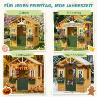 AIYAPLAY Kinderspielhaus Holz Spielhaus Outdoor mit Tür 3 Fenster 2 Blumenkästen für 3-8 Jahre Kinder 134,5 x 97 x 150 cm Braun(m-9)