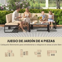 Outsunny Conjunto de Jardín Exterior de 4 Piezas con 2 Sofás de 2 Plazas 1 Sillón sin Brazos y Mesa de Centro con Cojines Caqui(m-4)