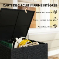 Outsunny Coffre de jardin en résine tressée coffre de rangement extérieur 253 L imperméable avec doublure zippé 72x72x70cm noir(m-6)