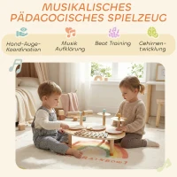 AIYAPLAY Kinder Schlagzeug 4-in-1 Montessori Musikinstrumente Set mit Trommeln Xylophon Schlagwerk für Kinder ab 2 Jahre(m-5)