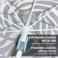 Outsunny 1.8 m Beach Umbrella Parasol with Sand Anchor, Portable Tilting Garden Parasol with Adjustable Height, Light Grey(m-8)