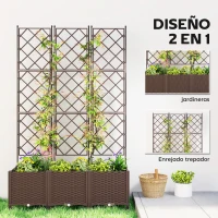Outsunny Jardinera con Enrejado y Ruedas con Drenaje para Cultivos Verduras Flores Hierbas 120x40x192 cm Marrón(m-4)