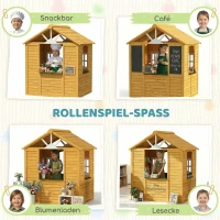 AIYAPLAY Kinderspielhaus Holz Spielhaus Outdoor mit Tür 3 Fenster 2 Blumenkästen für 3-8 Jahre Kinder 134,5 x 97 x 150 cm Braun(m-6)