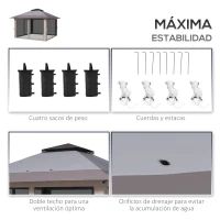 Outsunny Carpa Plegable Pop-up con Altura Ajustable Protección UV50+ Doble Techo y Mosquiteras 4x4x2,8 m Gris Claro(m-7)