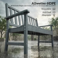 Outsunny Gartenbank 2-Sitzer wetterfest Kunststoff Outdoor Sitzbank mit Lamelldesign Holzoptik Rückenlehne Grau(m-4)