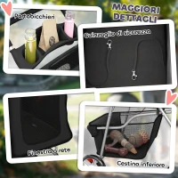 PawHut Passeggino per Cani Pieghevole con Cestino e Portabicchiere, Peso Max. 10 kg, 77x44x102 cm, Nero(m-8)