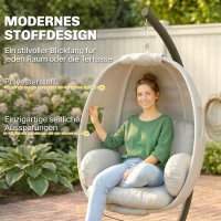 Outsunny Hängesessel mit Gestell, faltbar Hängekorb mit dick Sitzpolstern verstellbarer Höhe Sicherheitsgurt bis 120 kg(m-4)