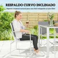 Outsunny Conjunto de Mesa y Sillas Jardín con Mesa de Vidrio Templado y 6 Sillas Transpirables para Terraza Patio Blanco y Gris(m-5)