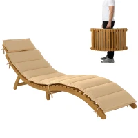 Outsunny Șezlong pliabil rezistent la intemperii din lemn cu tapițerie, suport pentru cap și mâner de transport 183 x 54 x 63 cm, Bej(m-7)