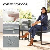 Outsunny Conjunto de Muebles de Jardín de Ratán Sintético con 2 Sillas con Cojines Extraíbles y Mesa con Tablero de Vidrio Gris(m-6)
