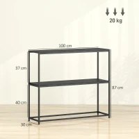 HOMCOM Mesa Consola em Aço 2 Prateleiras Design Moderno para Sala Entrada Corredor 100 x 30 x 87 cm Preto(m-3)