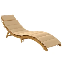Outsunny Șezlong pliabil rezistent la intemperii din lemn cu tapițerie, suport pentru cap și mâner de transport 183 x 54 x 63 cm, Bej(m-1)