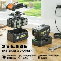 Outsunny Akumulatorowy trymer do trawy 21V z 2x4,0Ah akumulatorami, ładowarką, 25 cm szerokości cięcia, regulowanym teleskopowym uchwytem(m-6)