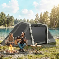 Outsunny Aufblasbares Campingzelt für 4 Personen Verdunkelnd Luftzelt 5,8 m 2 Schlafkabinen und Wohnraum 580x270x202cm Dunkelgrau(m-6)