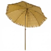 Outsunny Sombrilla de Playa con Flecos de Paja Ø178 cm con Inclinación Altura Ajustable UV50+ Bolsa de Transporte Marrón Claro(m-10)