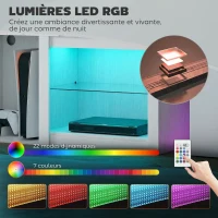 HOMCOM Meuble TV avec éclairage LED pour télévision jusqu'à 70 pouces, 160cm avec étagères en verre réglables, blanc(m-4)