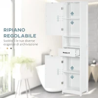 kleankin Mobile Colonna Bagno in Legno con Mensola Aperta, Cassetto e 2 Armadietti, 40x30x164 cm, Bianco(m-5)