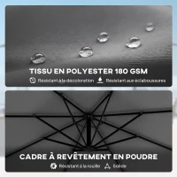 Outsunny Parasol Déporté Parasol de Jardin Extérieur Double Cordes de Fixation et Housse de Protection Manivelle Gris Foncé(m-6)