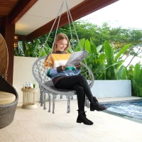 Outsunny Chaise suspendue Fauteuil suspendu intérieur extérieur chaise hamac de voyage portable Ø 80 x 42H m coussin macramé coton polyester gris(m-10)