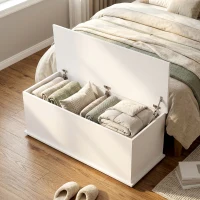 HOMCOM Coffre de rangement, banc de rangement avec couvercle rabattable et charnières de sécurité, banc chaussures, meuble d'entrée, couloir, chambre, salon, 100 x 40 x 40 cm, blanc(m-11)