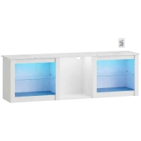 HOMCOM Meuble TV avec éclairage LED pour télévision jusqu'à 70 pouces, 160cm avec étagères en verre réglables, blanc(m-12)