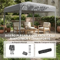Outsunny Carpa Plegable 3x3 m Pop-up Cenador de Jardín Altura Ajustable con Bolsa de Transporte Anti-UV Impermeable Gris(m-5)