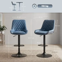 HOMCOM Set of Two Faux Leather Retro Bar Stools - Dark Blue(m-3)