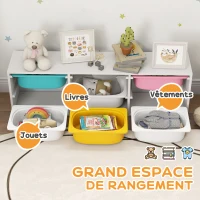 AIYAPLAY Meuble rangement enfant à 2 niveaux, étagère de rangement pour jouets enfants avec 6 bacs amovibles, 97x21x29cm, blanc(m-4)