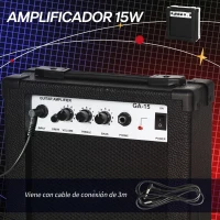SPORTNOW Kit Guitarra Eléctrica de Iniciación con Amplificador 15W Afinador Digital Cuerdas Correa 3 Púas y Funda Negro(m-5)