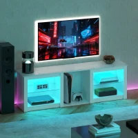 HOMCOM Meuble TV avec éclairage LED pour télévision jusqu'à 70 pouces, 160cm avec étagères en verre réglables, blanc(m-10)