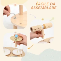 AIYAPLAY Set di Strumenti Musicali per Bambini da 2+ Anni con Tamburi e Xilofono, Colore Legno(m-7)
