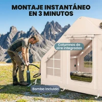 Outsunny Tienda de Campaña Inflable con Apertura de Chimenea y Claraboya Bomba Bolsa UPF30+ para 4 Estaciones Impermeable 5000+(m-4)