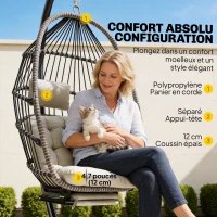 Outsunny Fauteuil suspendu avec support, chaise suspendue pliante avec repose-pieds rétractable, gris clair(m-6)