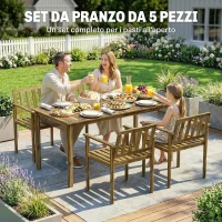 Outsunny Set da Pranzo da Giardino 5 Pezzi, Tavolo e Sedie per 4 Persone, Teak(m-4)