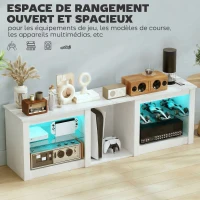 HOMCOM Meuble TV avec éclairage LED pour télévision jusqu'à 70 pouces, 160cm avec étagères en verre réglables, blanc(m-5)