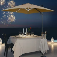 Outsunny Parasol déporté carré parasol LED inclinable pivotant 360° manivelle piètement acier dim. 3L x 3l x 2,74H m beige(m-10)