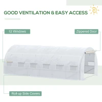 Outsunny 6 x 3 x 2 m Polytunnel Greenhouse - Walk-in Grow House Tent with Steel Frame, Reinforced Cover, Roll-up Side Walls, Zipped Door, and 12 Mesh Windows for Garden, White(m-5)