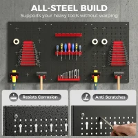 HOMCOM Lagersystem Wandregal 60 x 40 cm, 28 stck. Schüttenregal mit Haken Ablagefächern, Werkstattregal, Schwarz+Rot(m-4)