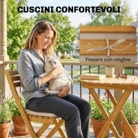 Outsunny Set Bistrò Esterno: 2 sedie pieghevoli e tavolo rotondo, legno naturale.(m-7)