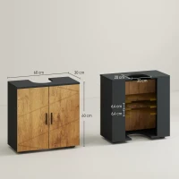 kleankin Meuble sous vasque lavabo meuble de salle de bain 2 portes avec étagère 60 x 30 x 60 cm gris anthracite et aspect bois(m-3)