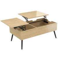 HOMCOM Mesa de centro elevable con doble tablero, mesa de salón con compartimento oculto y patas en metal, madera natural