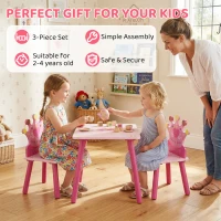 HOMCOM 3 Pcs Kids and Table Chair Set Princess & Crown Theme Home Furniture Pretty Gift Pink(m-6)