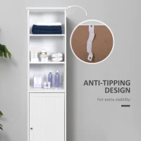 Dulap Îngust de Baie 160cm cu Rafturi și Spațiu de Depozitare, Alb, Independent(m-6)