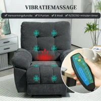 HOMCOM Relaxstoel met Massage, 8 Vibratiepunten, Verstelbare Voetsteun, Zijvak, Ligstoel, Grijs(m-4)