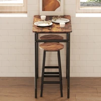 HOMCOM Bar Stools Set of 2 Breakfast Bar Stools with Footrest, Industrial Round, 32 x 32 x 65 cm, Rustic Brown(m-9)