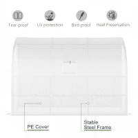 Outsunny Outdoor Walk-In Greenhouse, Plant Nursery with Zippered Doors, PE Cover and 3-Tier Shelves, White, 300 x 150 x 213 cm(m-5)
