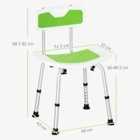 HOMCOM Shower Stool with Backrest, Height Adjustable Shower Chair with Anti-slip Foot Pads, Shower Head Holder, Green(m-3)
